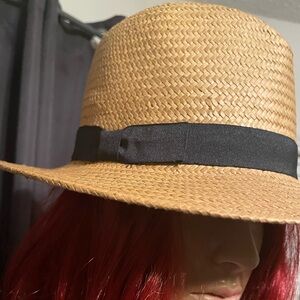 Straw Tan and Black Fedora